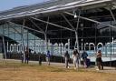 Passengers outside the terminal building at Southend Airport in Essex